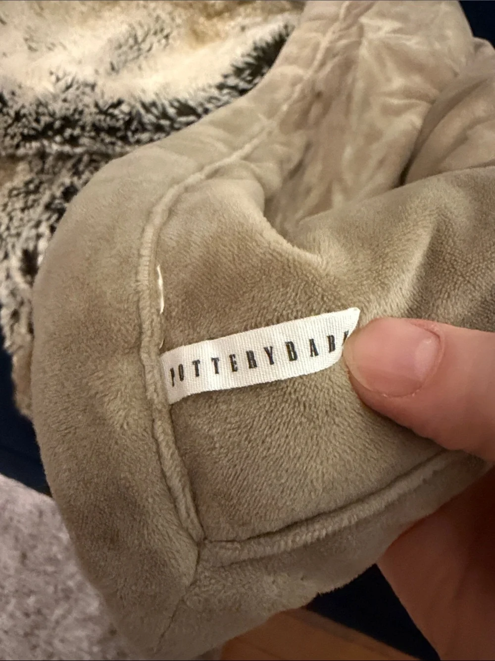 Pottery Barn Faux Fur Throw in Tan with Dark Accents